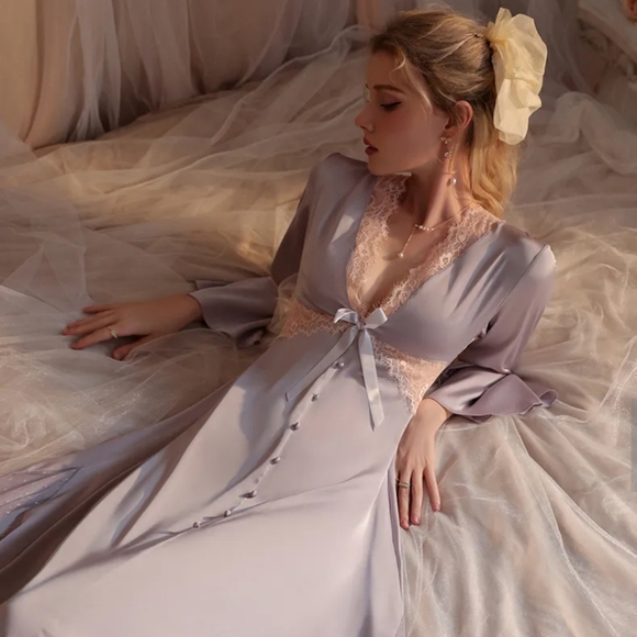 Lace Button Up Style Nighty Dress - Picture 4 of 12